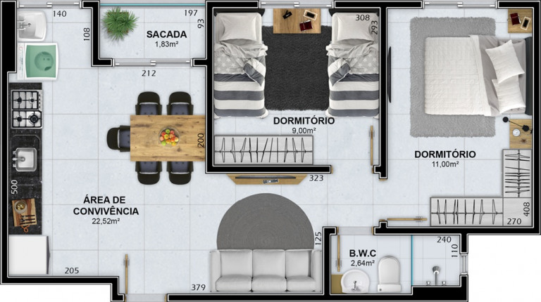 Imagem Apartamento com 2 Quartos à Venda, 53 m² em Rio Maina - Criciúma