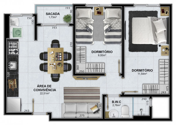 Imagem Apartamento com 2 Quartos à Venda, 53 m² em Santa Augusta - Criciúma