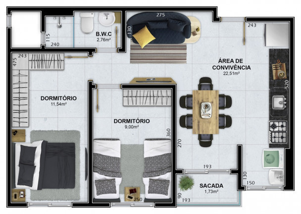 Imagem Apartamento com 2 Quartos à Venda, 53 m² em Santa Augusta - Criciúma
