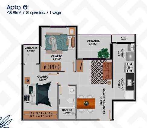 Foto do imóvel: Apartamento com 2 Quartos à Venda, 48 m² em Cocal - Vila Velha
