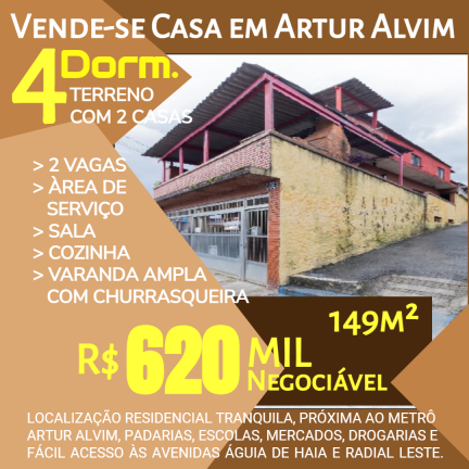 Sobrado com 4 Quartos à Venda, 149 m² em Jardim Nordeste - São Paulo