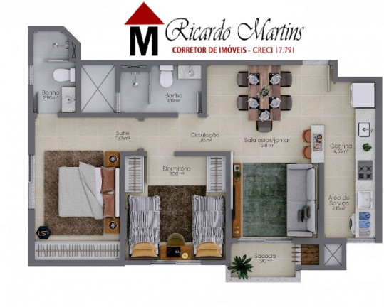 Imagem Apartamento com 2 Quartos à Venda, 59 m² em São Cristóvão - Criciúma