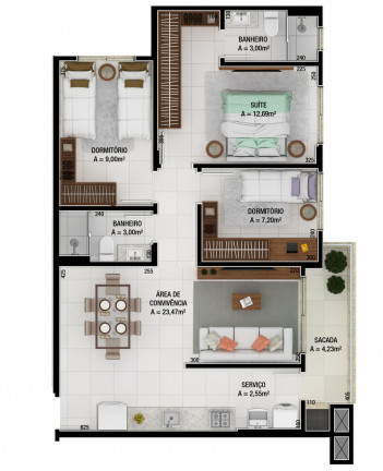 Apartamento com 3 Quartos à Venda, 92 m² em Santa Bárbara - Criciúma