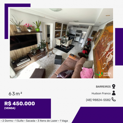 Apartamento com 2 Quartos à Venda, 63 m² em Barreiros - São José