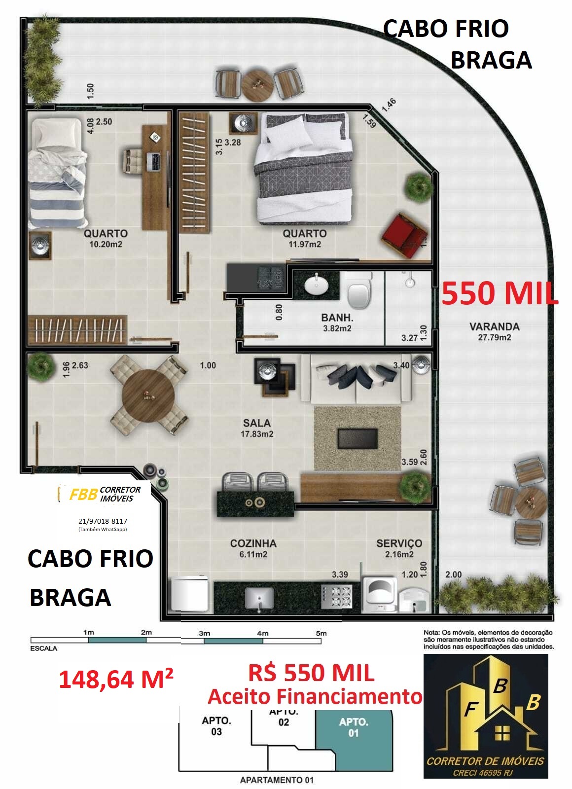 Apartamento com 2 Quartos à Venda, 149 m² em Braga - Cabo Frio