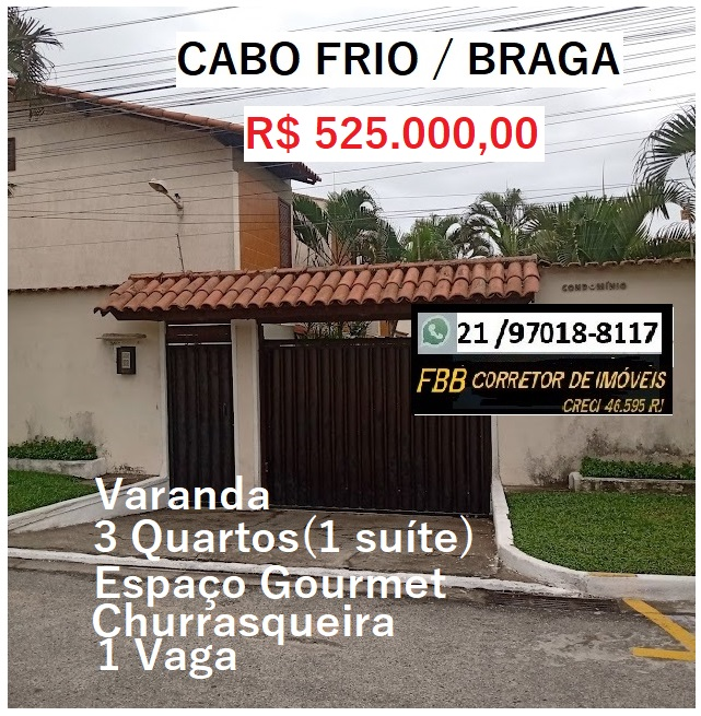 Imagem Casa de Condomínio com 3 Quartos à Venda, 120 m²em Braga - Cabo Frio