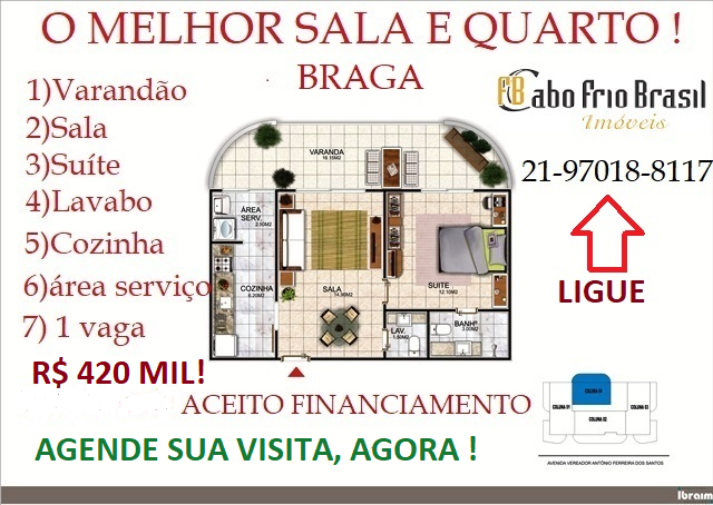 Imagem Apartamento com 1 Quarto à Venda, 55 m² em Braga - Cabo Frio