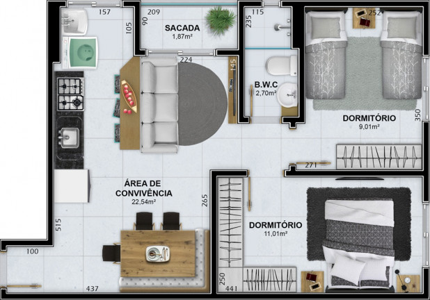 Imagem Apartamento com 2 Quartos à Venda, 53 m² em Rio Maina - Criciúma