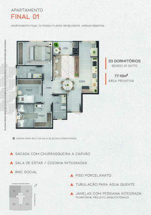 Imagem Apartamento com 3 Quartos à Venda, 78 m²em São Cristóvão - Criciúma