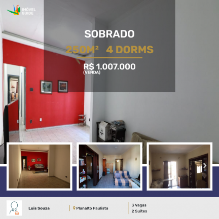 Sobrado com 4 Quartos à Venda, 250 m² em Planalto Paulista - São Paulo