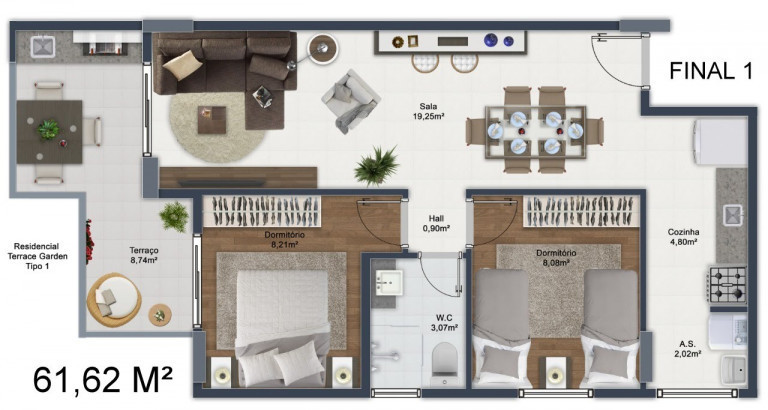 Foto do imóvel: Apartamento com 2 Quartos à Venda, 56 m² em Mirim - Praia Grande