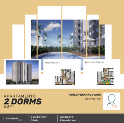Apartamento com 2 Quartos à Venda, 58 m² em Jardim Anny - Guarulhos