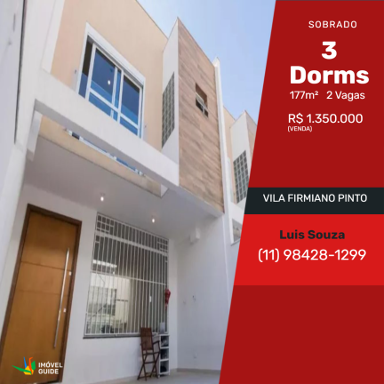 Sobrado com 3 Quartos à Venda,  em Vila Firmiano Pinto - São Paulo