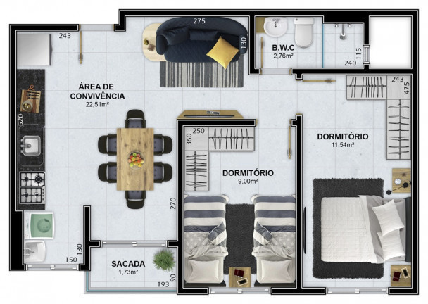 Imagem Apartamento com 2 Quartos à Venda, 53 m² em Santa Augusta - Criciúma