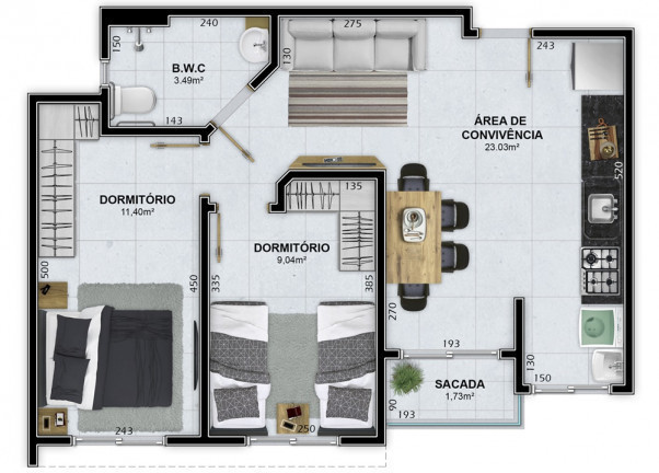 Imagem Apartamento com 2 Quartos à Venda, 53 m² em Santa Augusta - Criciúma