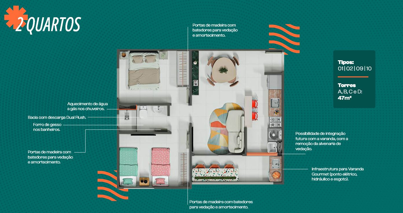 Apartamento com 2 Quartos à Venda, 47 m² em Fragoso - Paulista