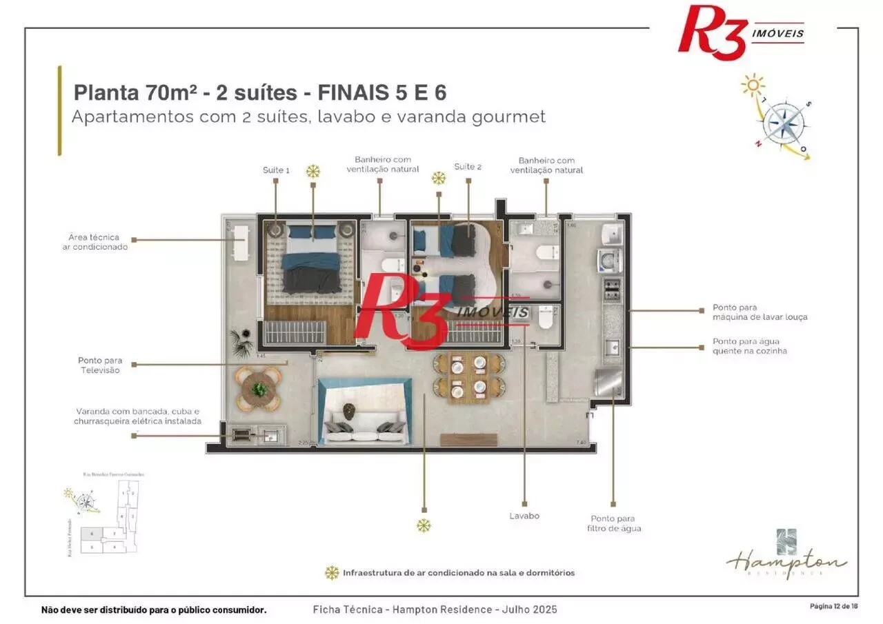 Apartamento com 2 Quartos à Venda, 70 m² em Marapé - Santos