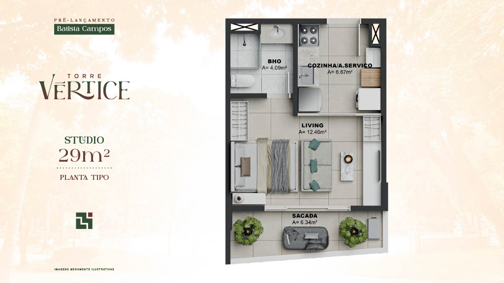 Imagem Apartamento com 1 Quarto à Venda, 46 m²em Batista Campos - Belém