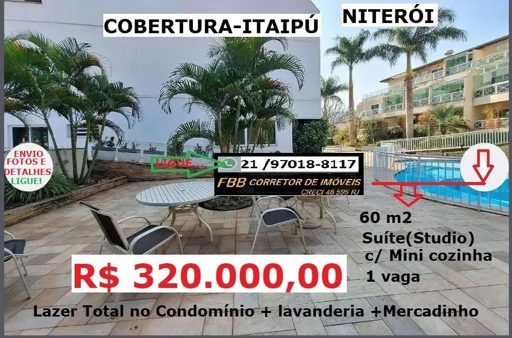 Cobertura com 1 Quarto à Venda, 60 m² em Itaipu - Niterói