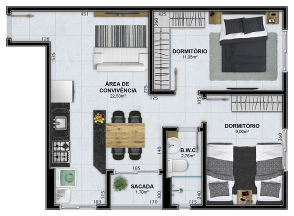 Imagem Apartamento com 2 Quartos à Venda, 53 m² em Santa Augusta - Criciúma