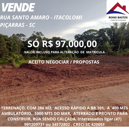 Imagem Terreno à Venda, 286 m² em ITACOLOMI  - Balneário Piçarras