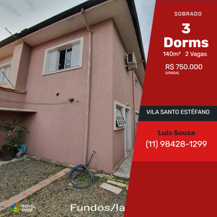 Sobrado com 3 Quartos à Venda,  em Vila Santo Estéfano - São Paulo