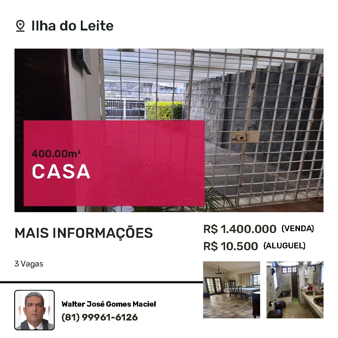 Foto do imóvel: Casa com 4 Quartos à Venda ou Locação, 400 m² em Ilha do Leite - Recife