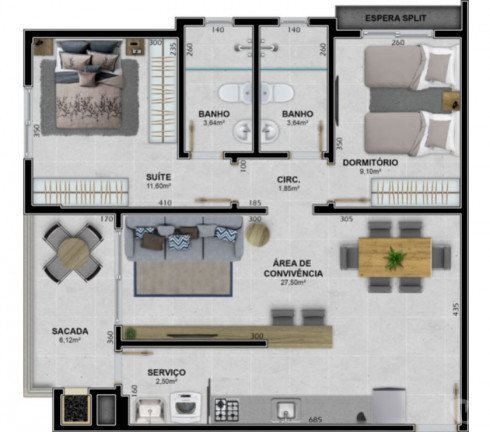 Apartamento com 3 Quartos à Venda, 87 m² em Brasília - Criciúma