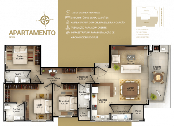 Apartamento com 3 Quartos à Venda ou Temporada, 152 m² em Michel - Criciúma