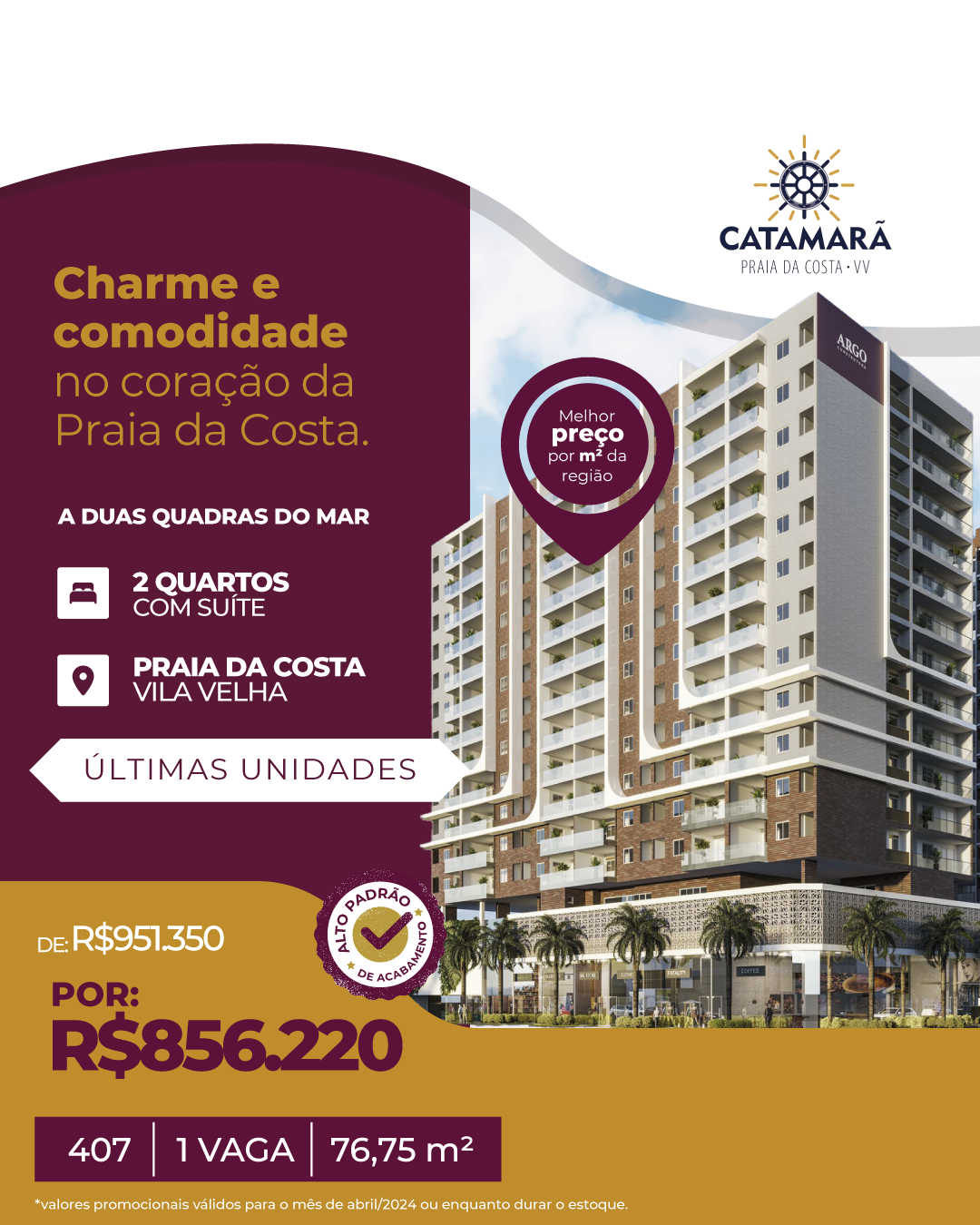 Apartamento com 2 Quartos à Venda, 77 m²em Praia da Costa - Vila Velha