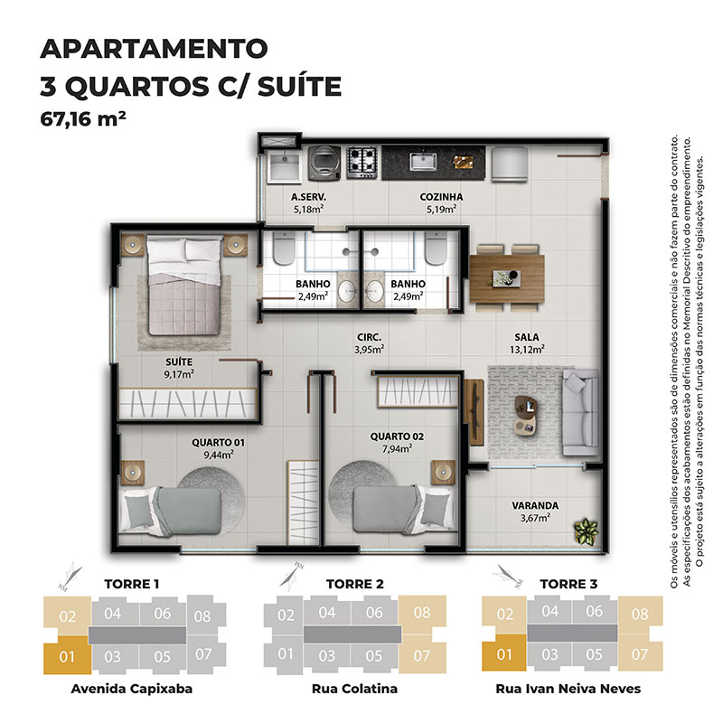 Imagem Apartamento com 3 Quartos à Venda, 63 m² em Residencial Coqueiral - Vila Velha