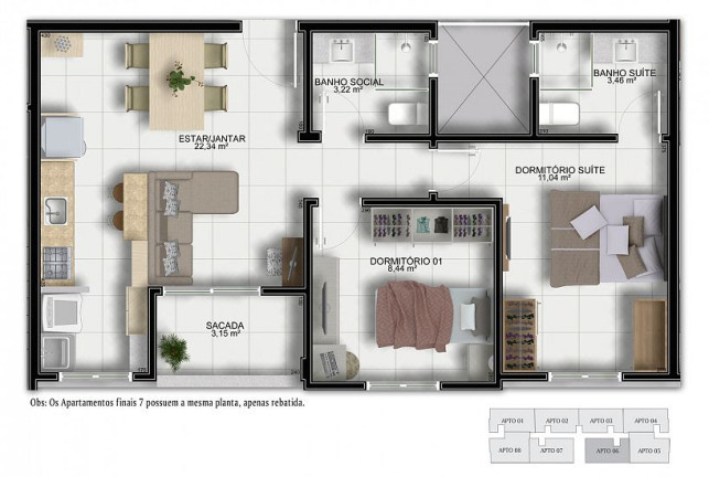 Imagem Apartamento com 2 Quartos à Venda, 5.200 m² em Pinheirinho - Criciúma