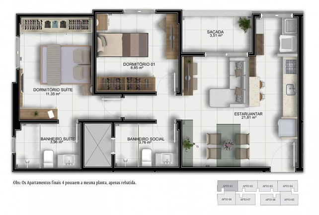 Imagem Apartamento com 2 Quartos à Venda, 5.200 m² em Pinheirinho - Criciúma