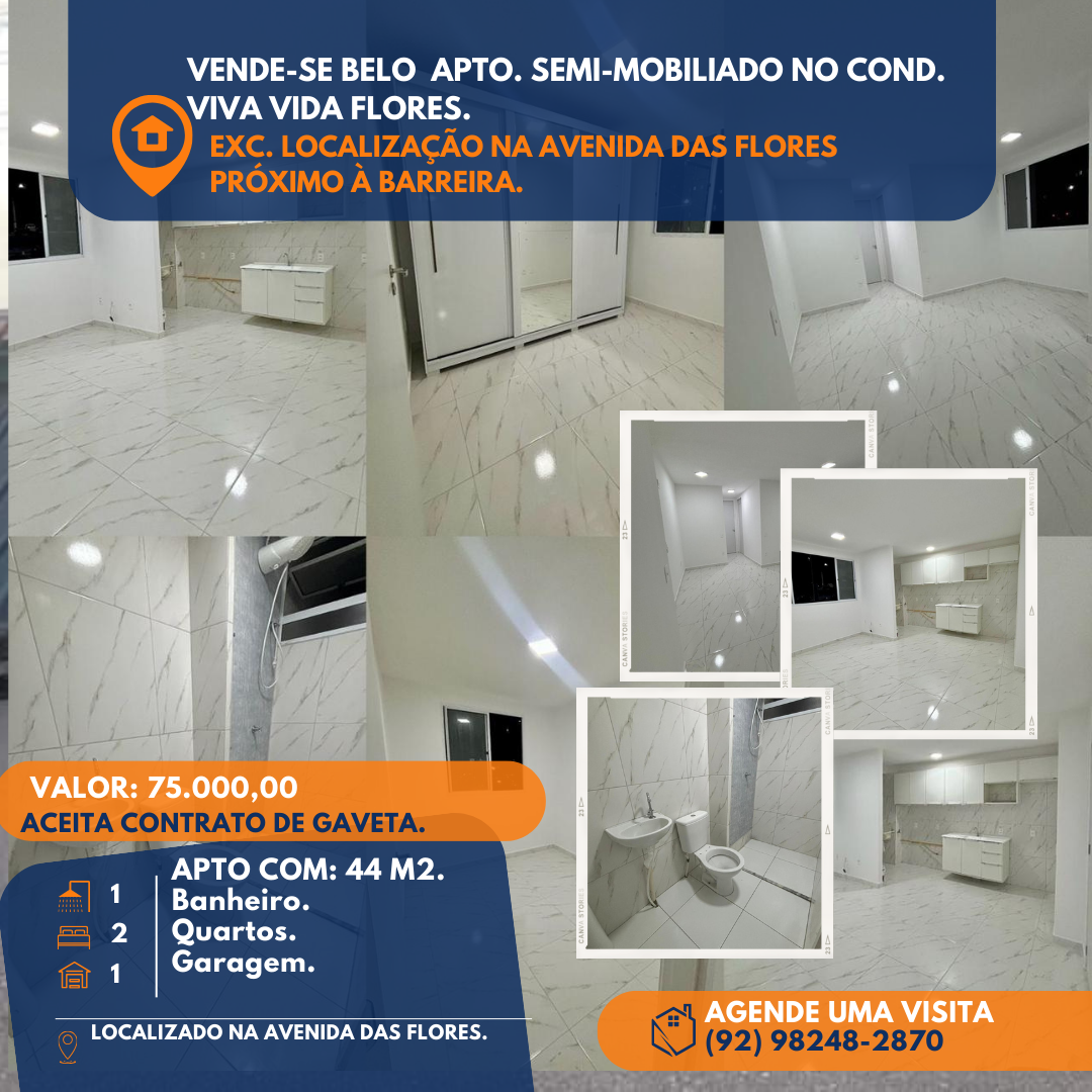 Apartamento com 2 Quartos à Venda, 44 m²em Lago Azul - Manaus