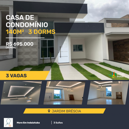 Casa de Condomínio com 3 Quartos à Venda, 140 m² em Jardim Bréscia - Indaiatuba