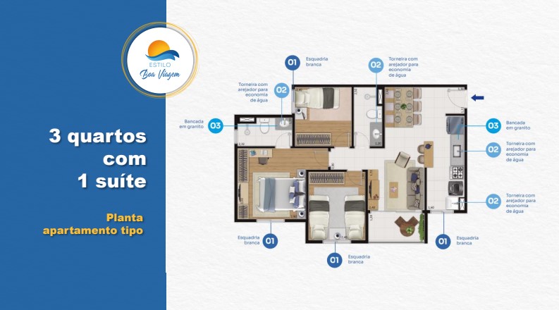 Imagem Apartamento com 3 Quartos à Venda, 58 m² em  - 