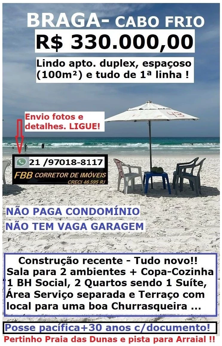 Apartamento com 2 Quartos à Venda, 100 m² em Braga - Cabo Frio