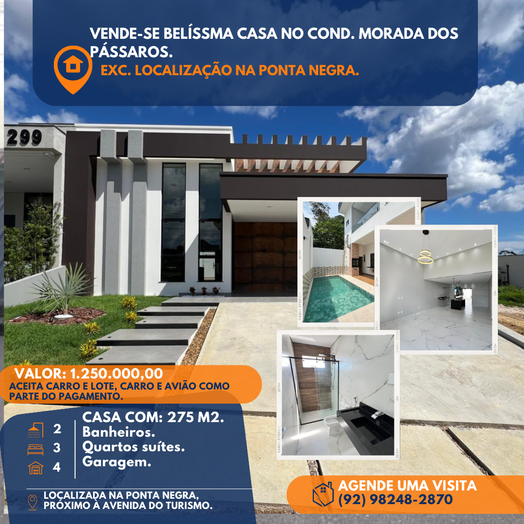 Casa de Condomínio com 4 Quartos à Venda, 275 m²em Ponta Negra - Manaus