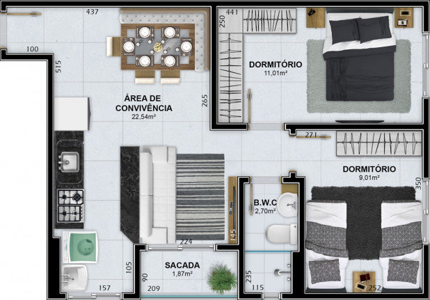 Imagem Apartamento com 2 Quartos à Venda, 53 m² em Rio Maina - Criciúma