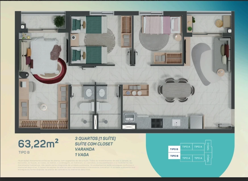 Imagem Apartamento com 3 Quartos à Venda, 63 m² em Cambeba - Fortaleza