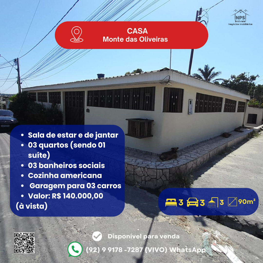 Imagem Casa com 3 Quartos à Venda, 90 m²em Monte das Oliveiras - Manaus