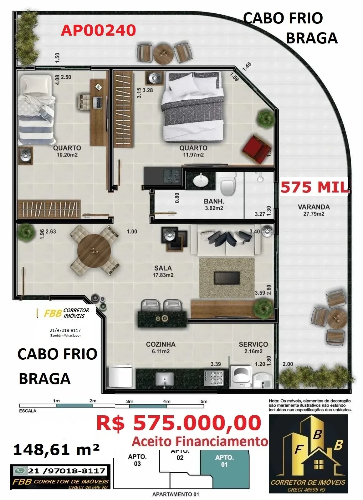 Apartamento com 2 Quartos à Venda, 149 m² em Braga - Cabo Frio