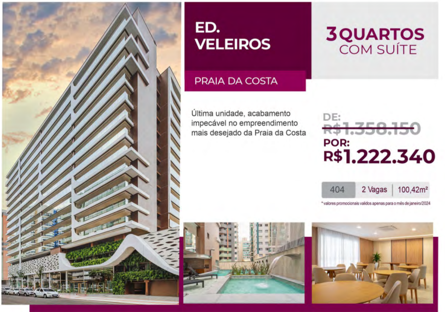 Apartamento com 3 Quartos à Venda, 100 m²em Praia da Costa - Vila Velha