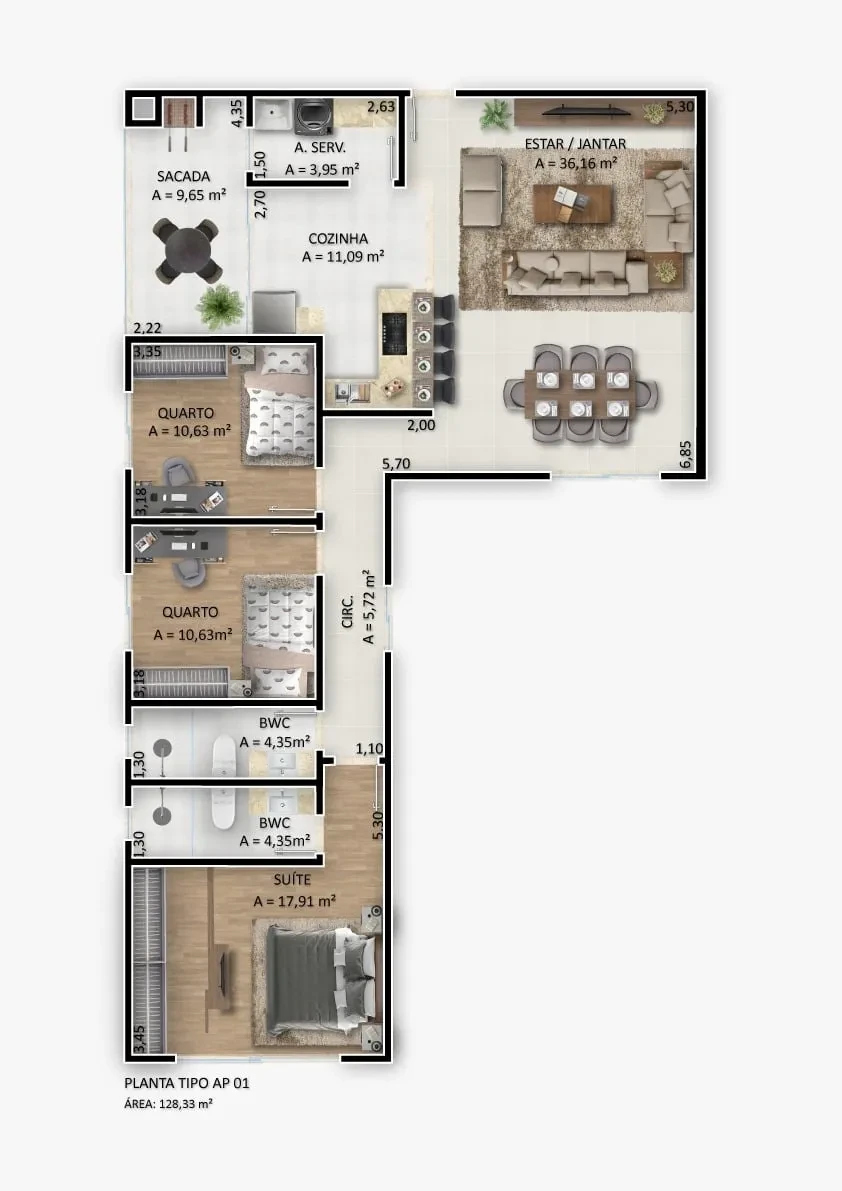 Foto do imóvel: Apartamento com 3 Quartos à Venda, 127 metros em Água Verde - Curitiba