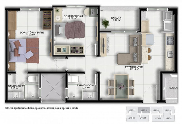 Imagem Apartamento com 2 Quartos à Venda, 5.200 m² em Pinheirinho - Criciúma