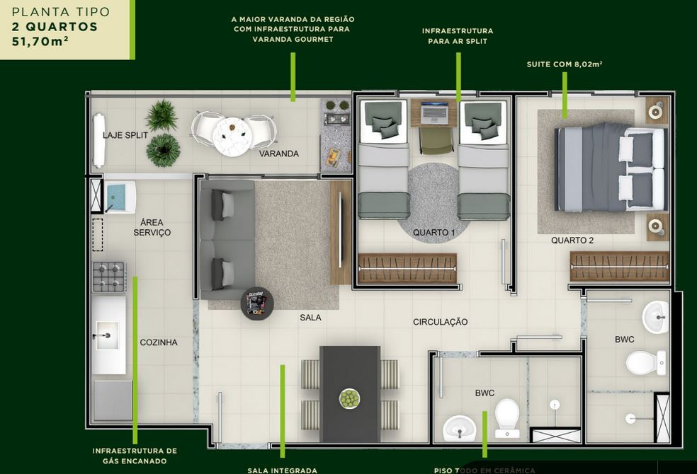 Apartamento com 2 Quartos à Venda, 51 m² em Nossa Senhora da Conceição - Paulista