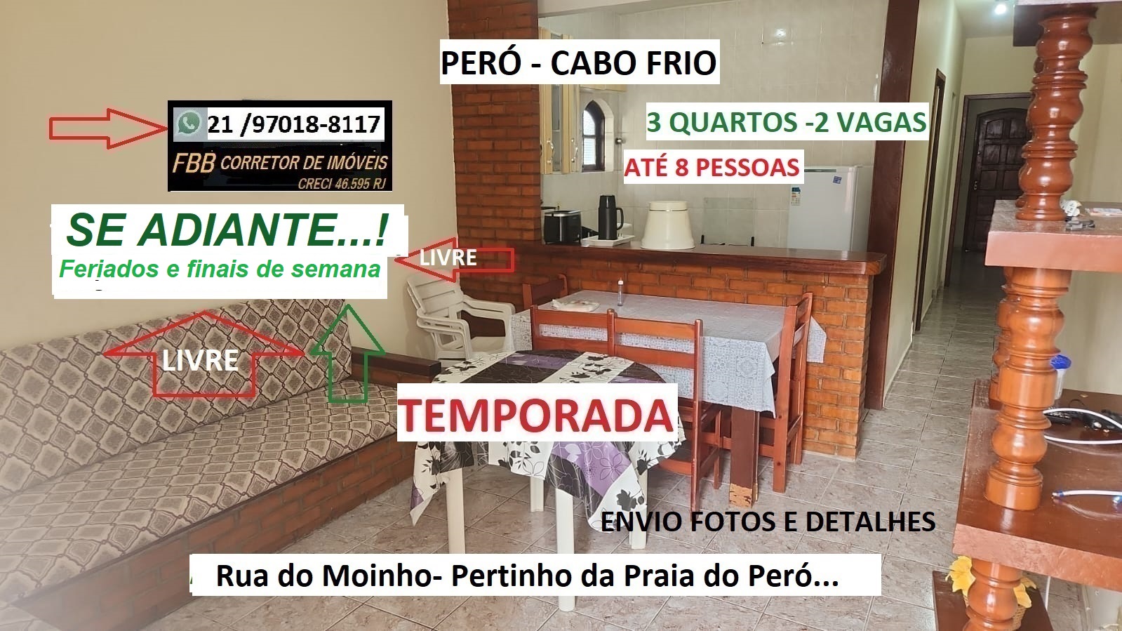 Casa de Condomínio com 3 Quartos para Temporada, 70 m² em Peró - Cabo Frio