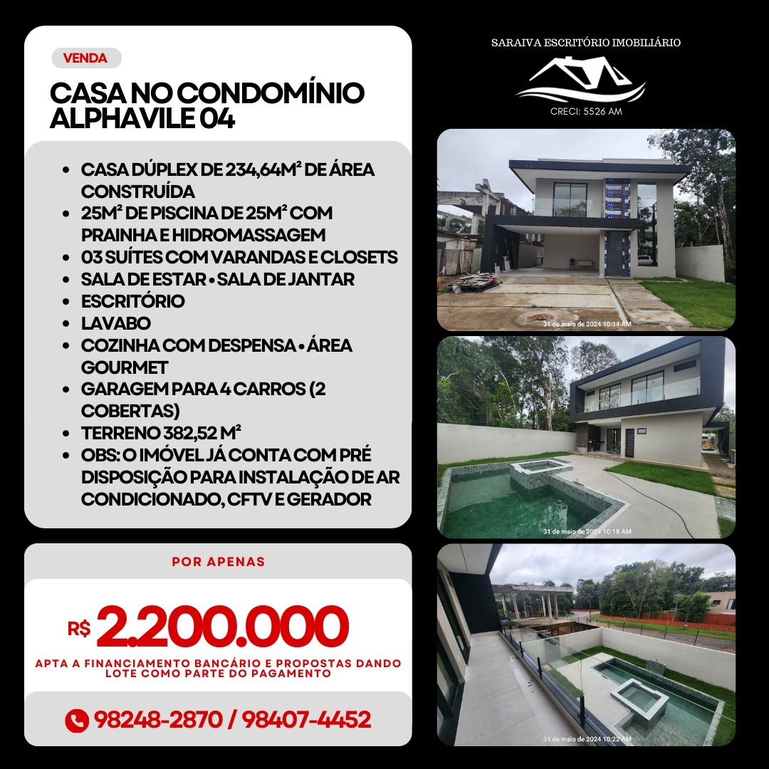 Casa com 3 Quartos à Venda, 234 m²em Ponta Negra - Manaus