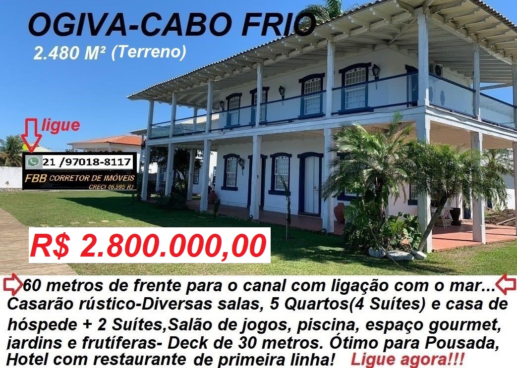 Imagem Casa com 7 Quartos à Venda, 2.480 m² em Ogiva - Cabo Frio
