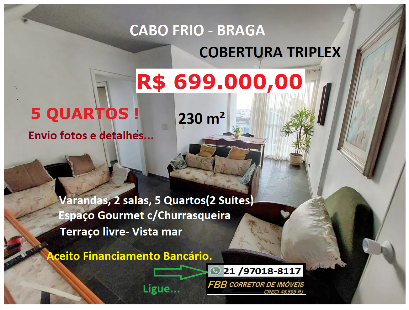 Imagem Cobertura com 5 Quartos à Venda, 230 m² em Braga - Cabo Frio